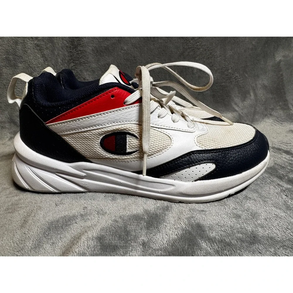 Champion Kinna Retro Shoes Youth Size 7Y White Navy Red Sneakers CAS10780Y‎